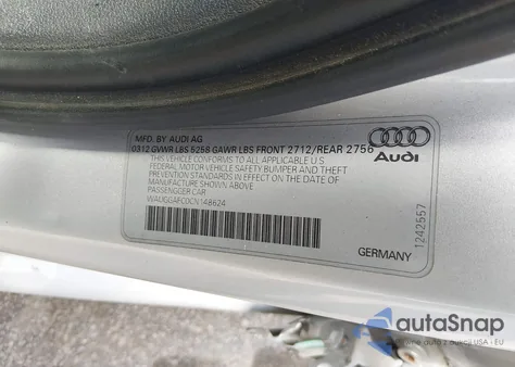 2012 Audi A6 3.0 Premium z USA, uszkodzony, nr VIN WAUGGAFC0CN148624